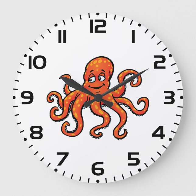Orange Octopus Cartoon Ocean Sea Creature Stor Klocka (Framsida)