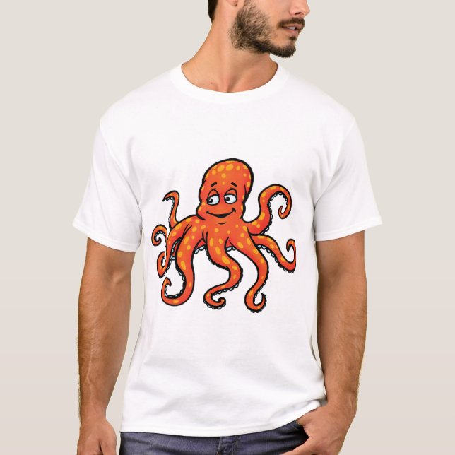 Orange Octopus Cartoon Ocean Sea Creature T Shirt (Framsida)