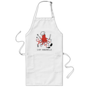 Orange Octopus Chef anpassar Long Apron Långt Förkläde