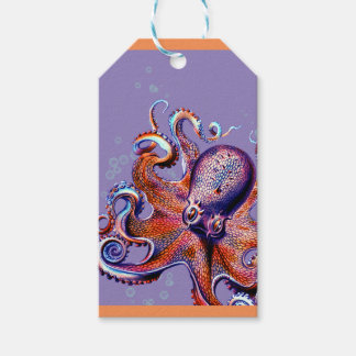 Orange Octopus Gift-Märkre Presentetikett
