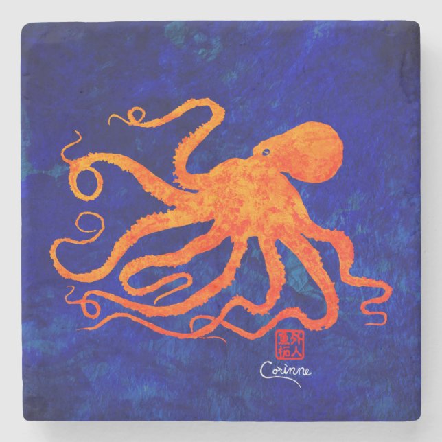 Orange Octopus - Marble Underlägg (Framsidan)