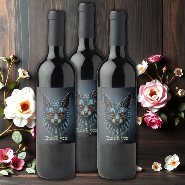 Orange ögon, cool päls: Den hisnande räven.  Vinflaska Etikett (Skapare uppladdad)