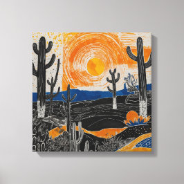 Orange ökcactus Watercolor wall art Canvastryck