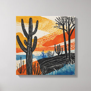 Orange ökcactus Watercolor wall art Canvastryck