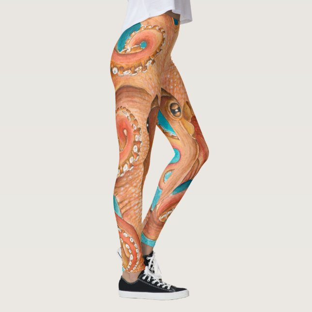 Orange Oktopus Teal Watercolor Leggings (Höger)