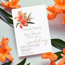 Orange Oleander Akvarell Blomma Blommig Bröllop 