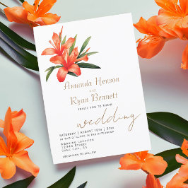 Orange Oleander Akvarell Blomma Blommig Bröllop Inbjudningar