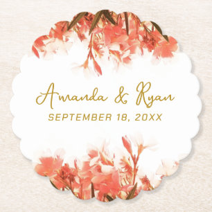 Orange Oleander Flowers Blommigt Beach Wedding Underlägg Papper