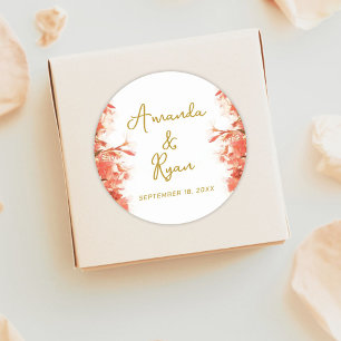 Orange Oleander Flowers Blommigt Script Bröllop Runt Klistermärke