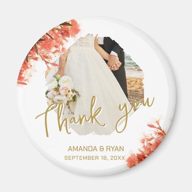 Orange Oleander Flowers Foto Tack Bröllop Magnet (Framsidan)