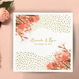 Orange Oleander Flowers Guld Glitter Bröllop Pappersservett