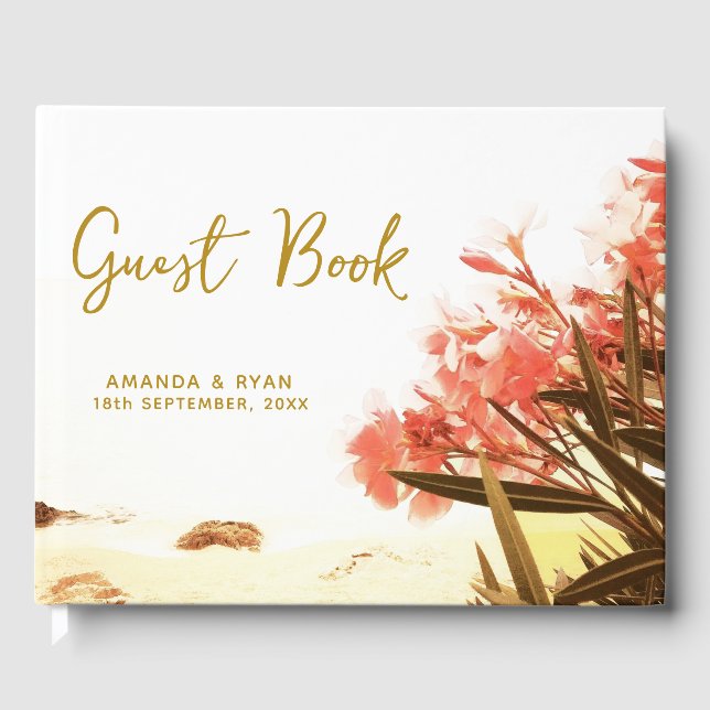 Orange Oleander Flowers på Beach Wedding Gästböcker (Framsida)