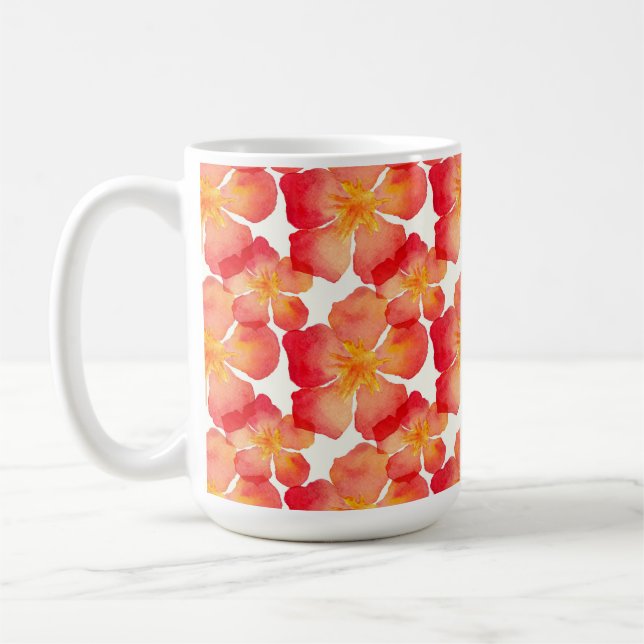 Orange Oleanderblommönster Kaffemugg (Vänster)