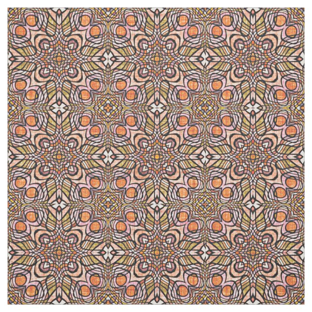 Orange Oliv grönt Retro Chic Nouveau Deco Mönster Tyg (Provkarta)