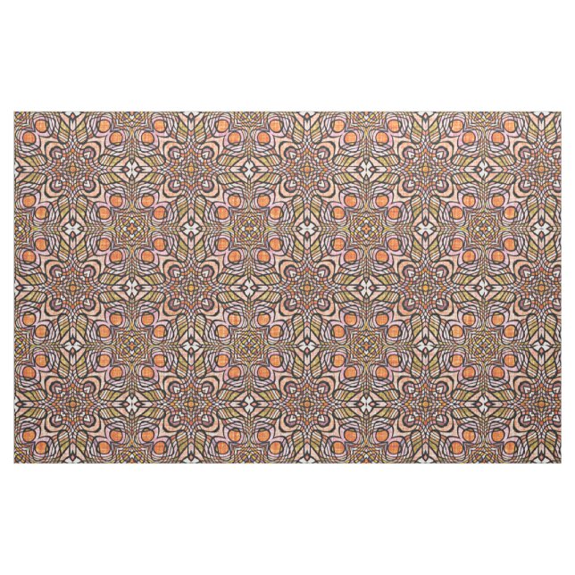 Orange Oliv grönt Retro Chic Nouveau Deco Mönster Tyg (Fat Quarter)