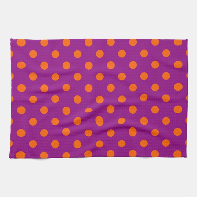 Orange om Lila Polka dots Mönster Design Kökshandduk (Horisontell)