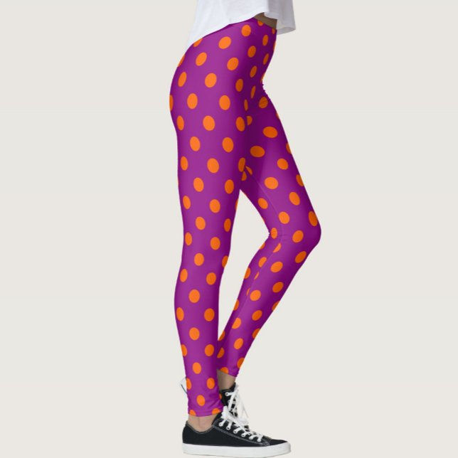 Orange om Lila Polka dots Mönster Design Leggings (Skapare uppladdad)
