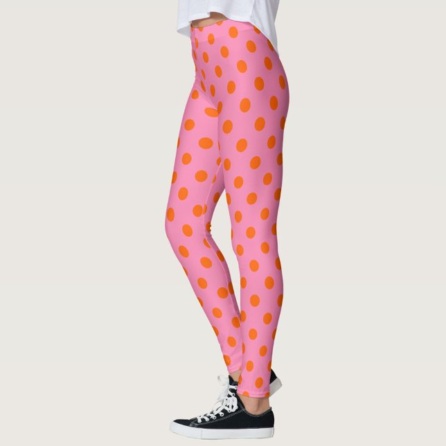 Orange om Rosa Polka dots Mönster Design Leggings (Skapare uppladdad)