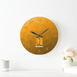 Orange ombre geometri Mesh Mönster Monogram Stor Klocka