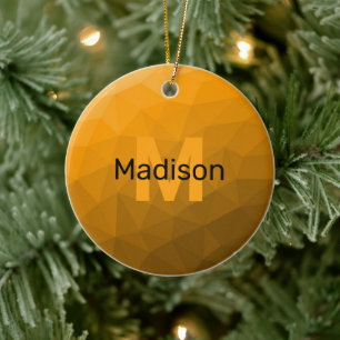 Orange ombre geometriskt nätmönster Monogram Julgransprydnad Keramik