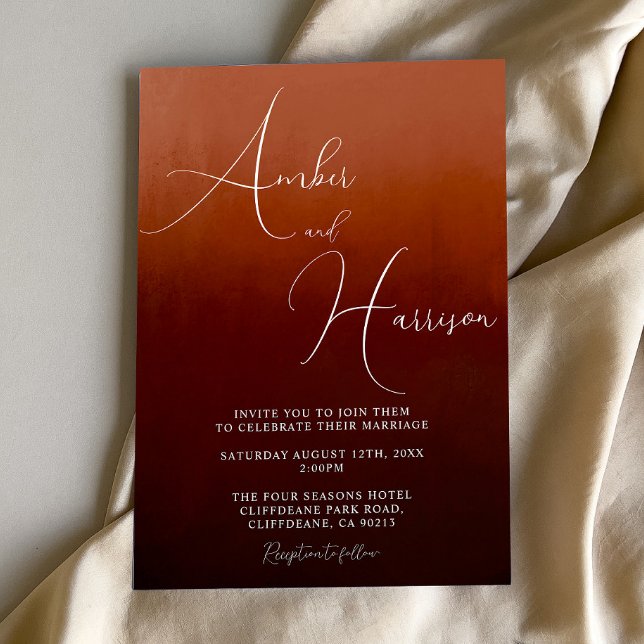 Orange Ombre Mörk Glamor Boho bröllopsinbjudan Inbjudningar (Skapare uppladdad)