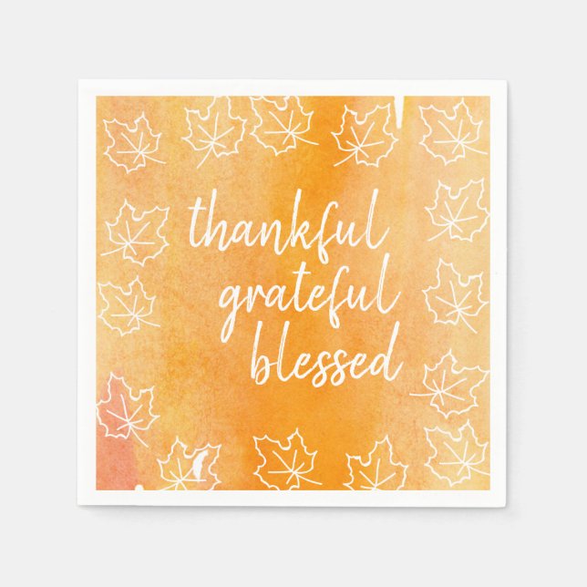 Orange Ombre Watercolor Blad Thanksgiving Pappersservett (Framsidan)