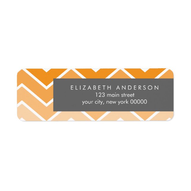 Orange Ombre Zig Zag Chevron Mönster Returadress Etikett (Framsidan)