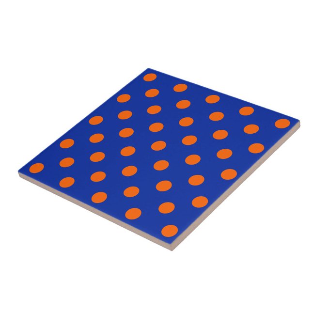 Orange On Blue Polka Dots Pattern Design  Kakelplatta (Skapare uppladdad)