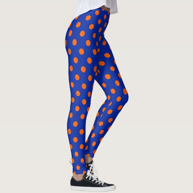 Orange On Blue Polka Dots Pattern Design  Leggings (Skapare uppladdad)