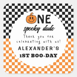 Orange One Kuslig Kille Halloween 1-års Födelsedag Fyrkantigt Klistermärke