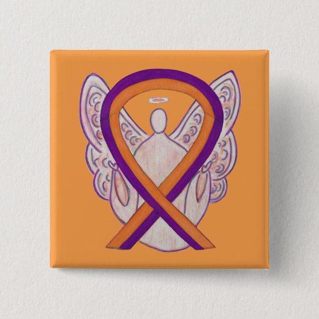Orange & Orchid Angel Awareness Ribbon Anpassnings Knapp (Framsida)