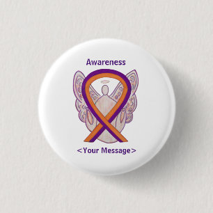 Orange & Orchid Awareness Ribbon Angel Anpassnings Knapp