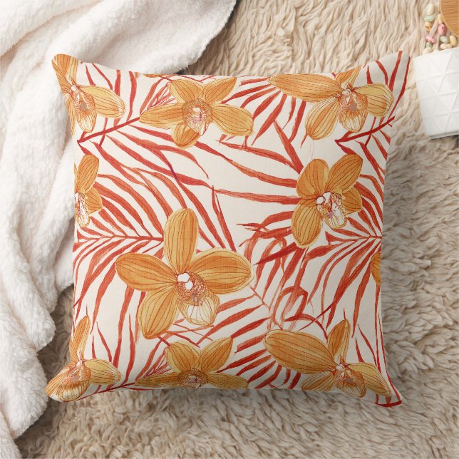 orange orchid floral pattern kudde (Filt)