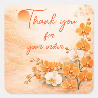 Orange orchid Thank You For your order Fyrkantigt Klistermärke