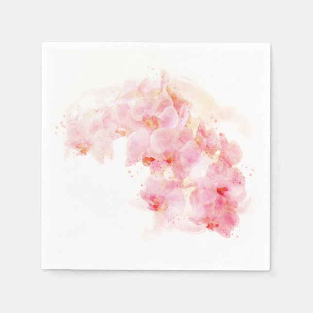 Orange Orchid Watercolor Flower Blommigt Bröllop Pappersservett (Framsidan)