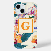 Orange Orchids Monogram fleece filt