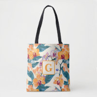 Orange Orchids Monogram fleece filt
