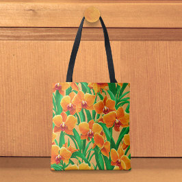 Orange Orchids Tote Bag Tygkasse