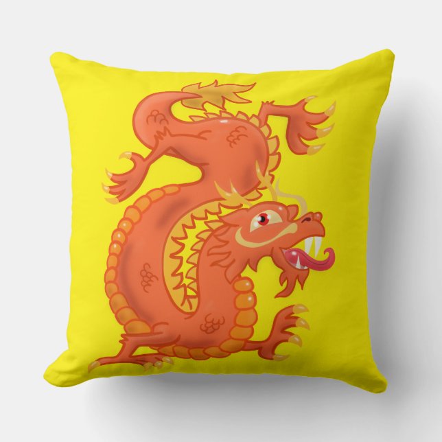 Orange Oriental Dragon Dekorativ kudde (Framsida)