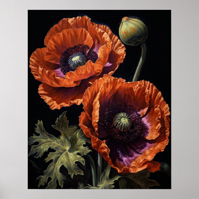 Orange Oriental Poppy Flowers Art Print Poster (Framsidan)