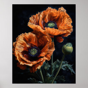 Orange Oriental Poppy Flowers Art Print Poster