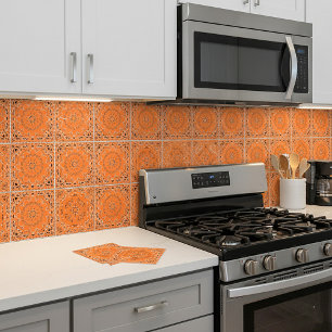 Orange orientaliskt motiv kakelplatta