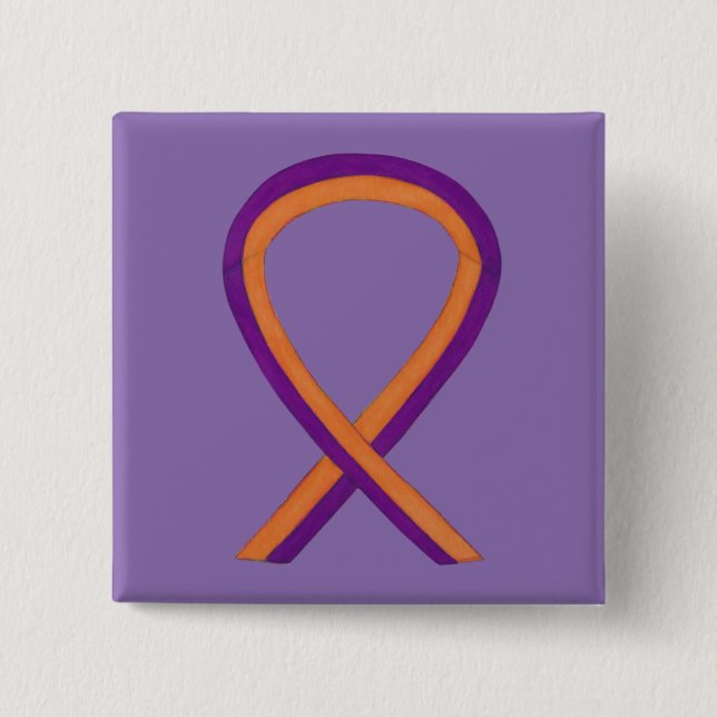 Orange & orkidémedvetenhet Ribbon Anpassningsbar S Knapp (Framsida)