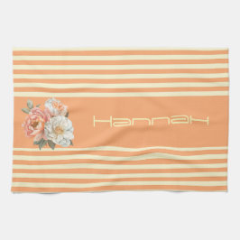 Orange överst med Blommigten Cream Rand Kökshandduk