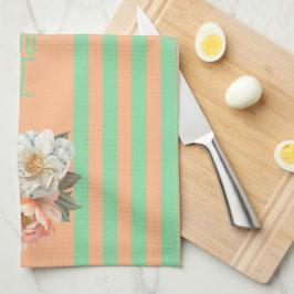 Orange överst med Blommigten Mint Rand Kökshandduk