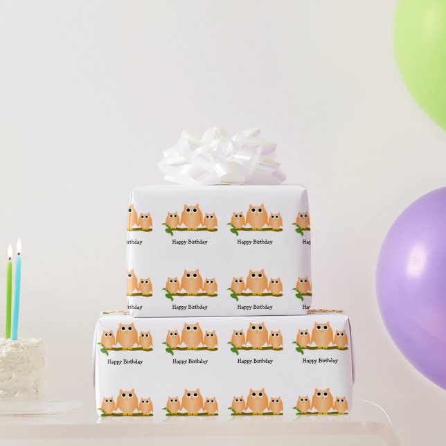 Orange Owls Design Birthday Gift Presentpapper (Festgåvor)