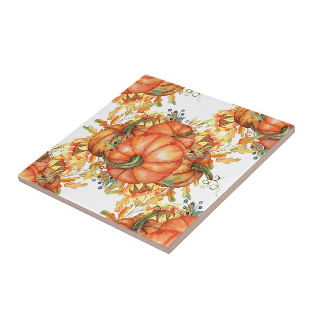 Orange på hösten - Pumpkin-illustration Kakelplatta (Sidan)