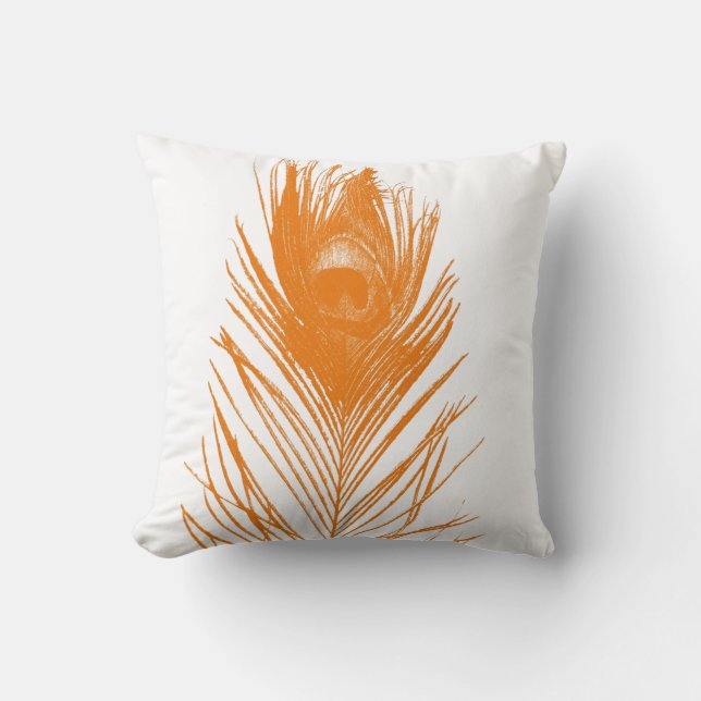 Orange påfågelfjäder kudde (Framsida)