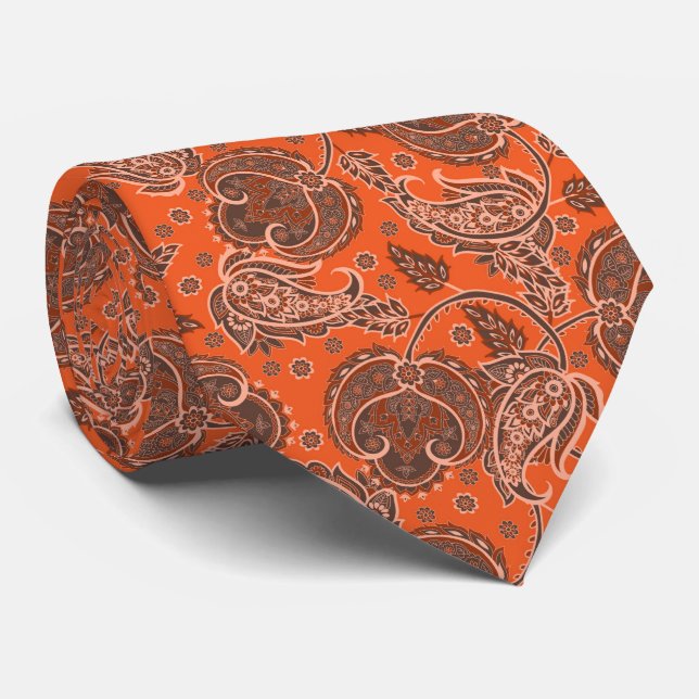 Orange paisley damask blommig etnisk orienterad slips (Rullad)