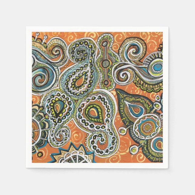 orange paisley papper napkin pappersservett (Framsidan)